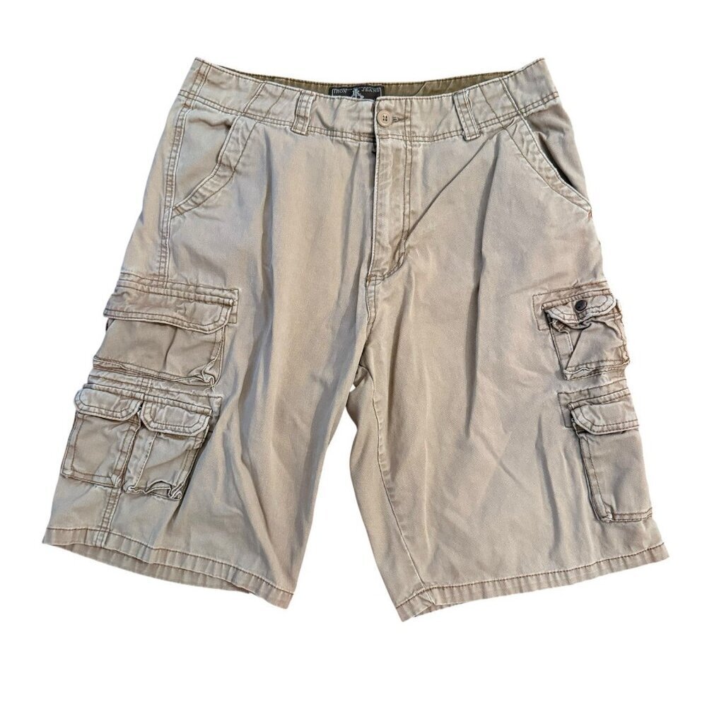 Iron Jeans Cargo Shorts Size 34 Beige Tan Cotton
